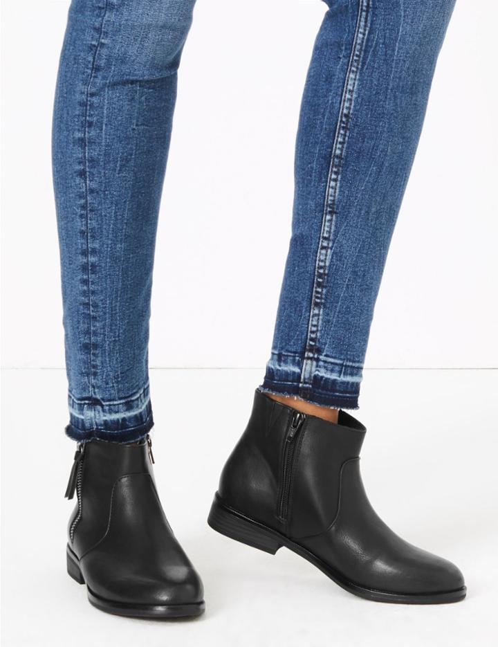 Marks & Spencer Borg Lined Side Zip Ankle Boots Black