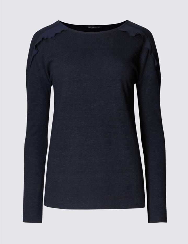 Marks & Spencer Petite Ruffle Shoulder Jersey Top Ivory
