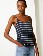 Marks & Spencer Linen Blend Striped Regular Fit Camisole Top Navy Mix