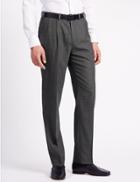 Marks & Spencer Regular Wool Blend Single Pleated Trousers Grey