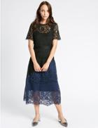 Marks & Spencer Lace Colour Block Short Sleeve Midi Dress Black Mix