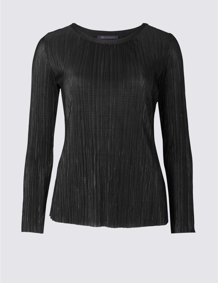 Marks & Spencer Petite Crinkle Long Sleeve T-shirt Black