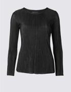 Marks & Spencer Petite Crinkle Long Sleeve T-shirt Black
