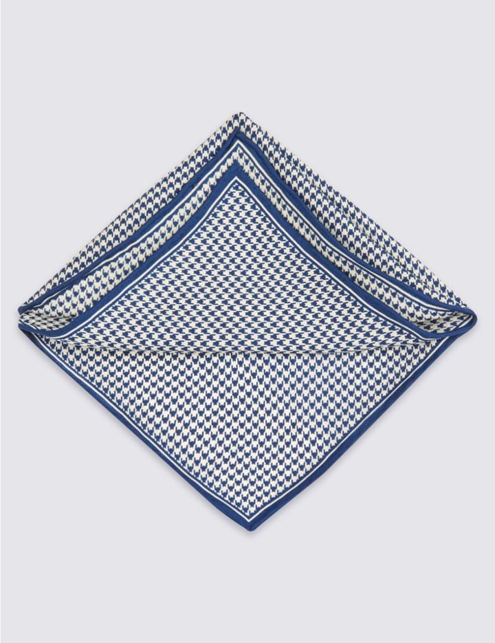 Marks & Spencer Pure Silk Checked Pocket Square Navy