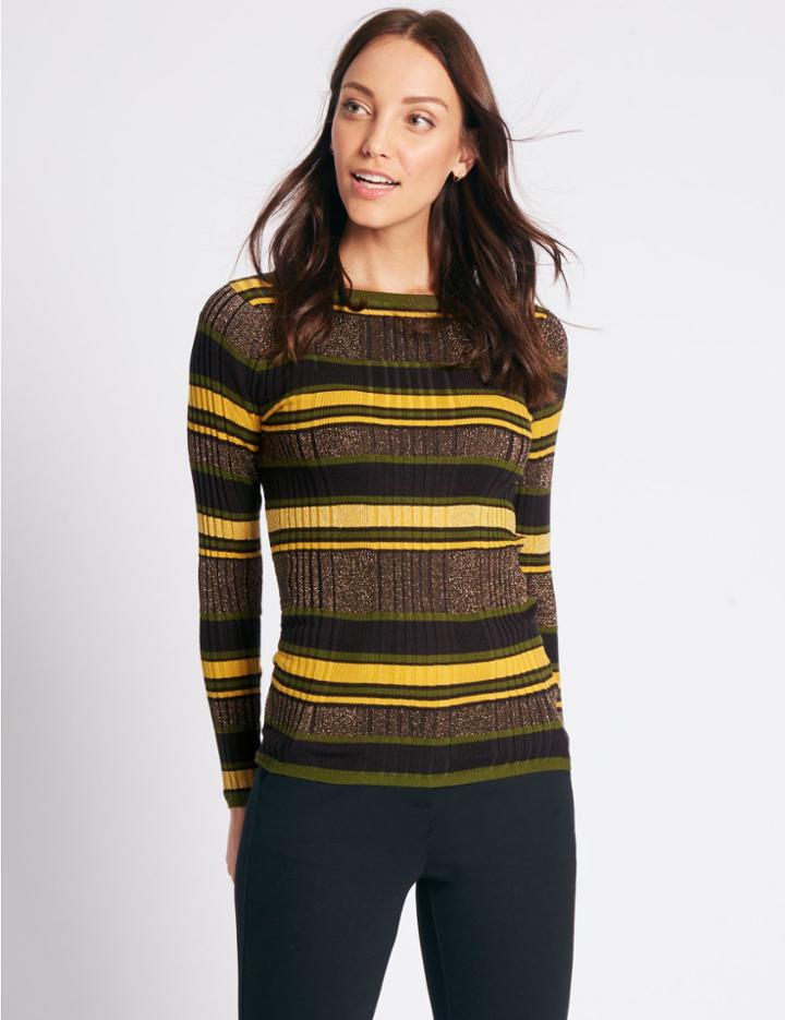 Marks & Spencer Striped Slash Neck Jumper Multi