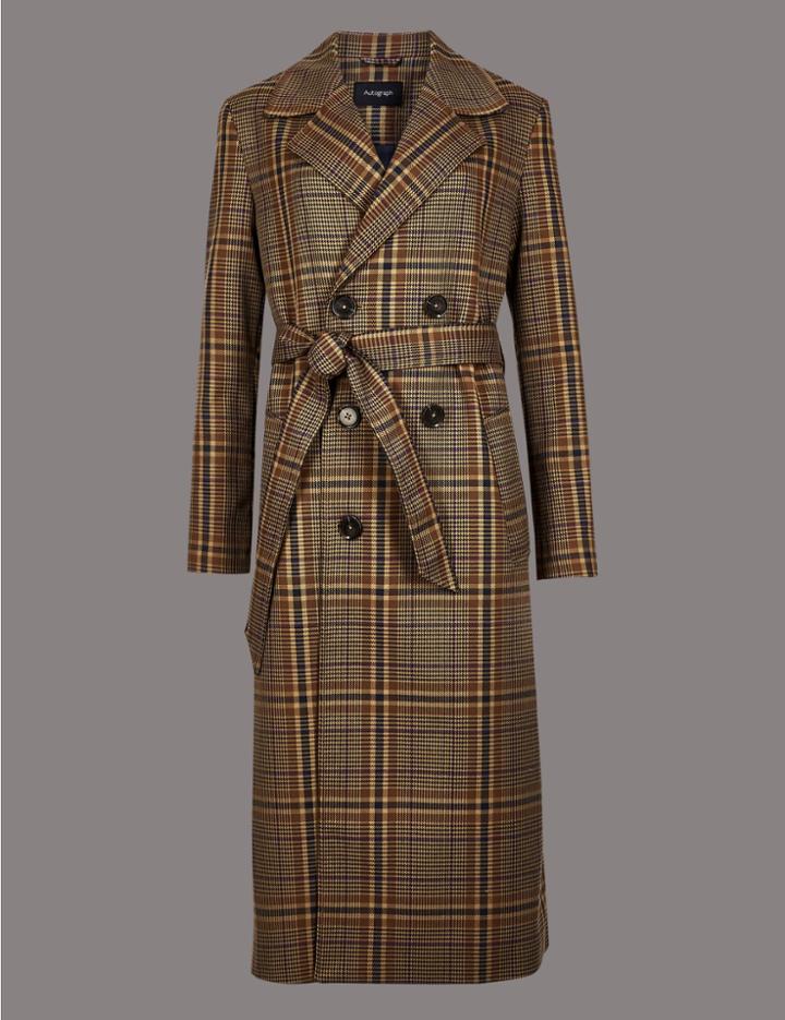 Marks & Spencer Checked Trench Coat Brown Mix