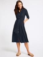 Marks & Spencer Linen Rich 3/4 Sleeve Shift Midi Dress Navy