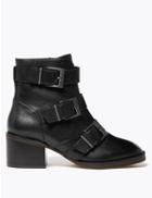 Marks & Spencer Leather Buckle Biker Ankle Boots Black