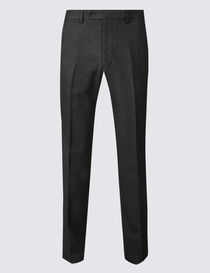 Marks & Spencer Regular Fit Textured Flat Front Trousers Charcoal