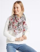 Marks & Spencer Pure Silk Floral Print Scarf Cream