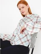 Marks & Spencer Satin Checked Long Sleeve Shell Top Terracotta Mix