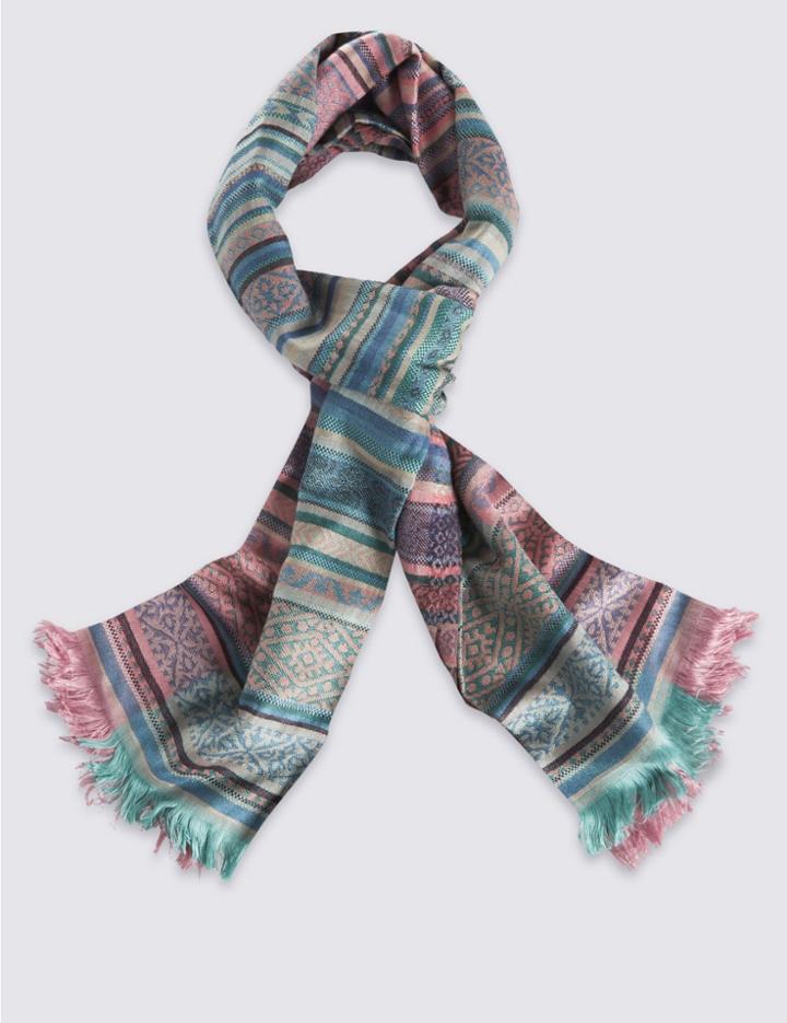 Marks & Spencer Woven Striped Scarf Pink Mix