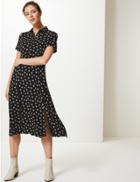 Marks & Spencer Floral Print Shirt Midi Dress Black Mix