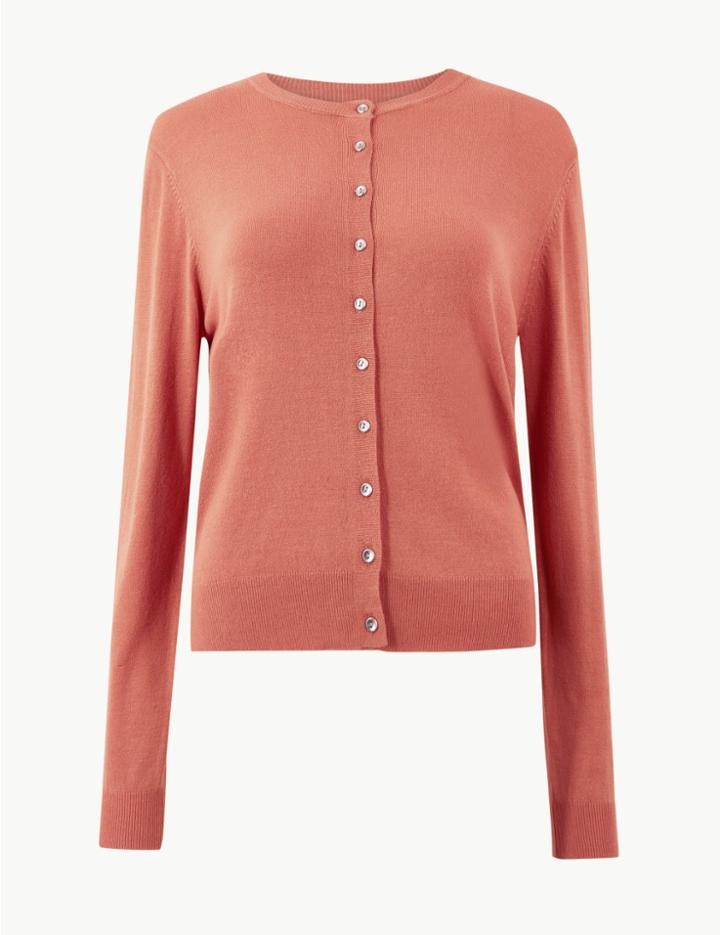 Marks & Spencer Round Neck Cardigan Terracotta