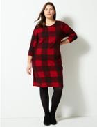 Marks & Spencer Curve Checked Half Sleeve Shift Dress Red Mix