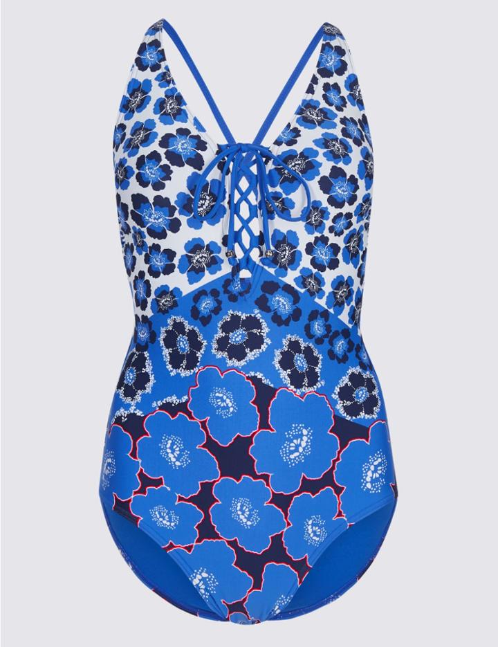 Marks & Spencer Secret Slimming&trade; Floral Print Swimsuit Blue Mix
