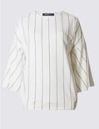 Marks & Spencer Pure Cotton Striped 3/4 Sleeve Jersey Top Ivory Mix
