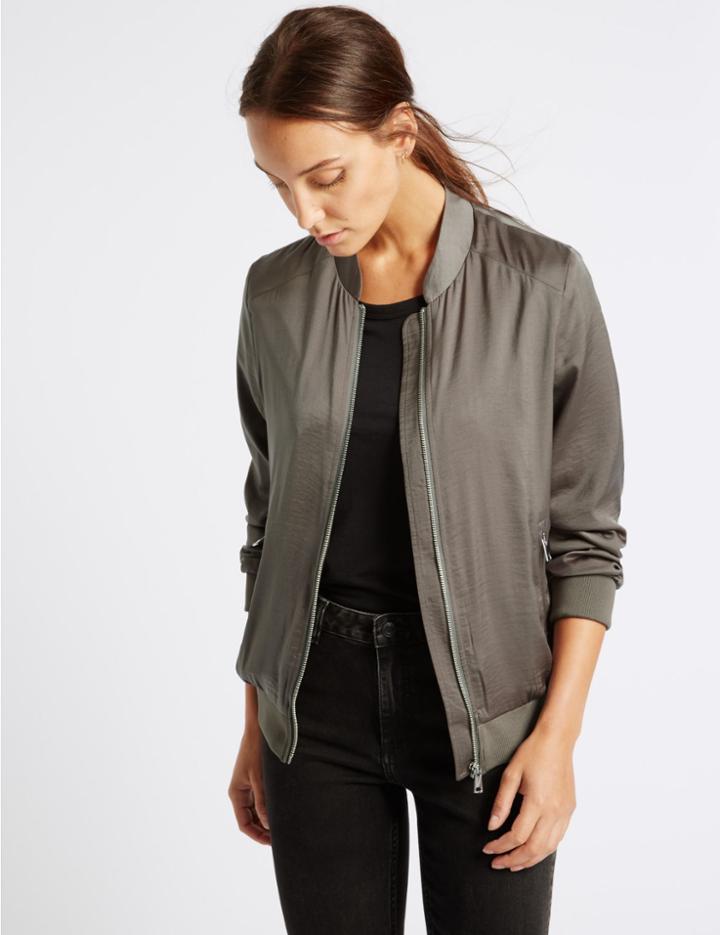 Marks & Spencer Slinky Twin Pocket Bomber Jacket Emerald