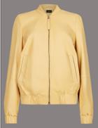 Marks & Spencer Leather Bomber Jacket Pale Yellow