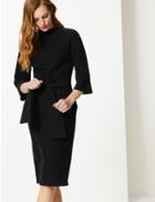 Marks & Spencer Tie Front 3/4 Sleeve Shift Dress Black