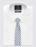 Marks & Spencer Handmade Silk Herringbone Striped Tie Light Blue