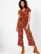Marks & Spencer Floral Wide Leg Cropped Trousers Red Mix