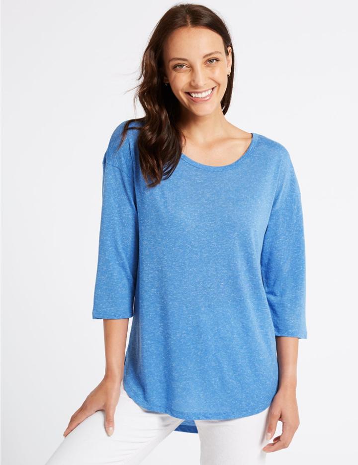 Marks & Spencer Round Neck Long Sleeve Top Blue