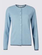 Marks & Spencer Tipped Round Neck Cardigan Soft Blue