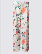 Marks & Spencer Floral Print Wide Leg Trousers Ivory Mix