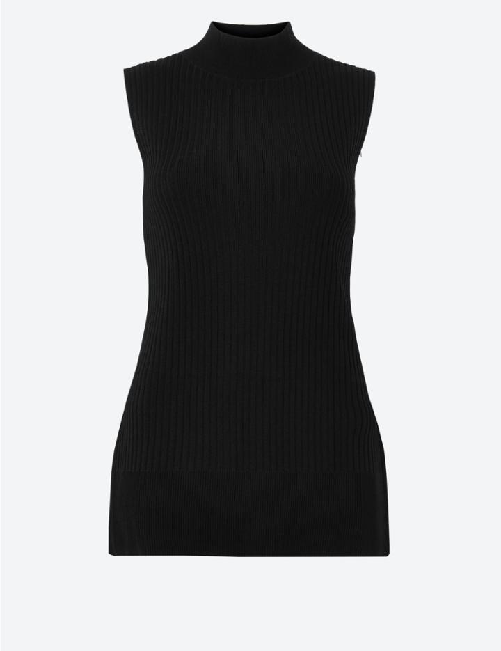 Marks & Spencer Ribbed Knit High Neck Sleeveless Top Black