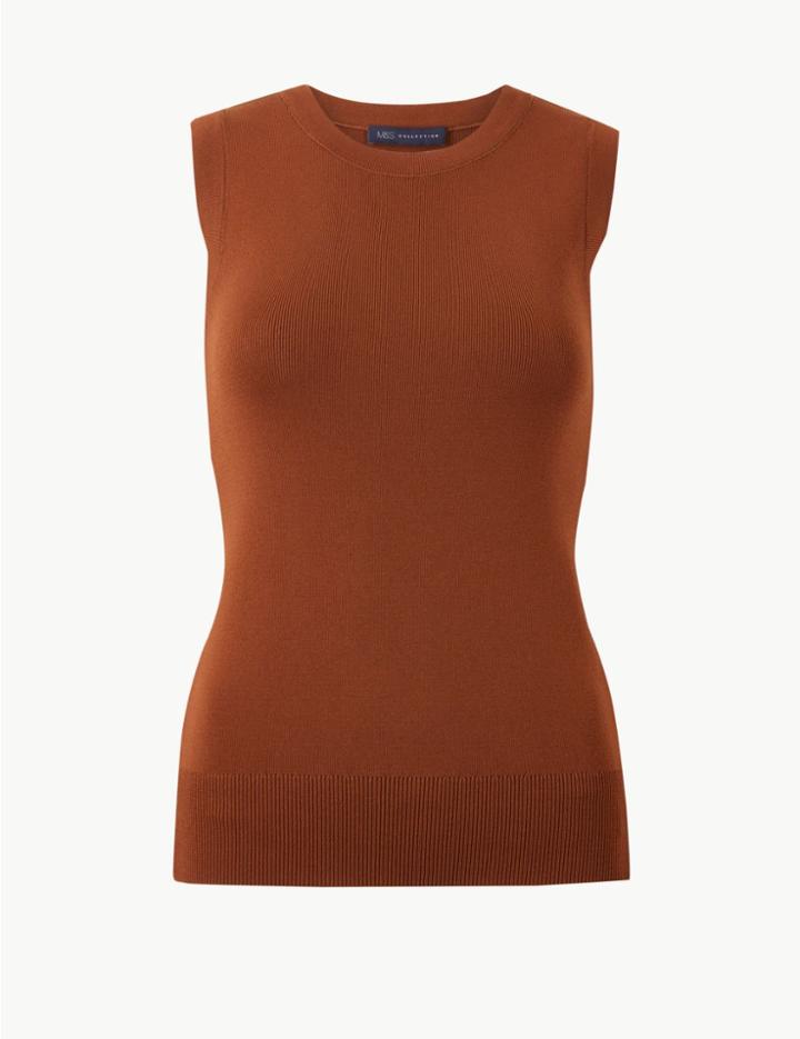 Marks & Spencer Round Neck Sleeveless Knitted Top Tan
