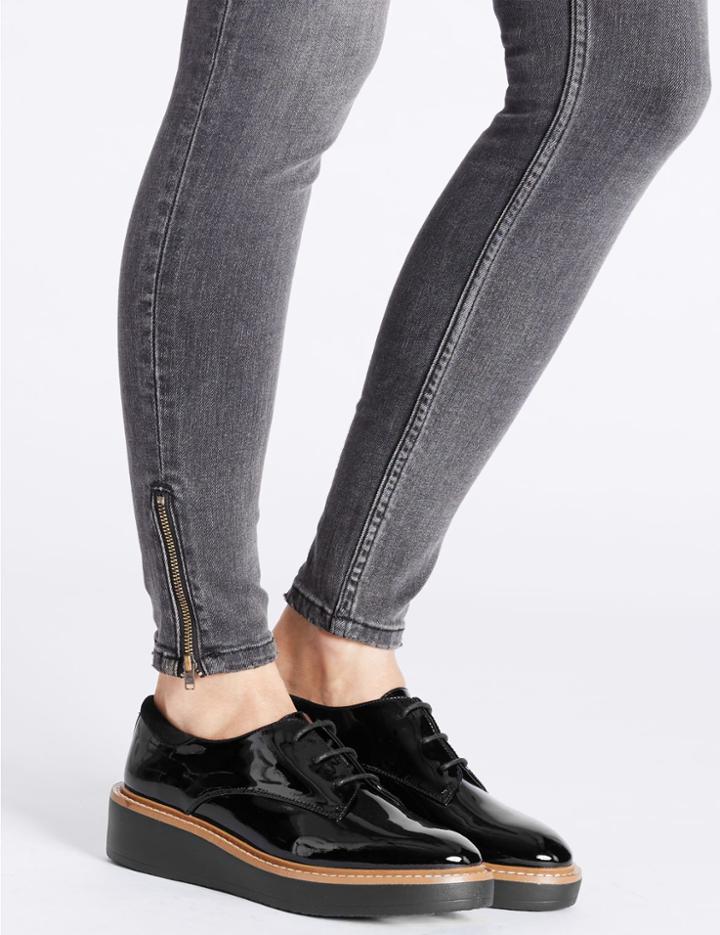 Marks & Spencer Leather Flatform Brogue Shoes With Insolia&reg; Grey