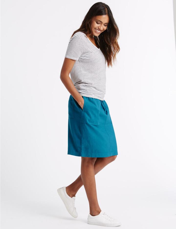 Marks & Spencer Linen Rich Straight Mini Skirt Teal