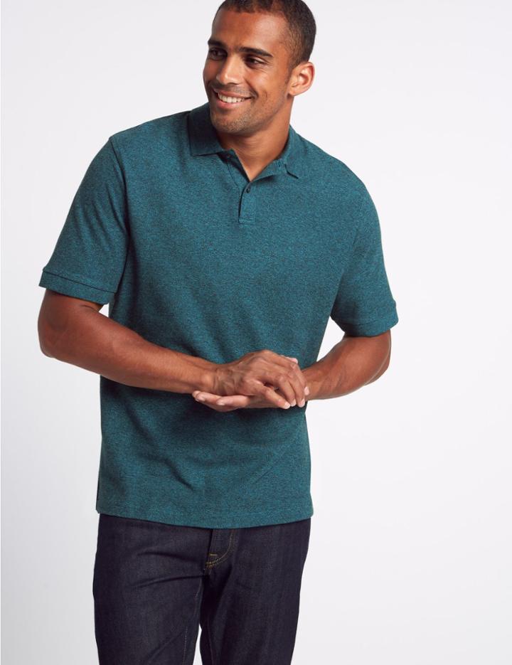Marks & Spencer Pure Cotton Pique Polo Shirt Soft Teal