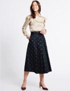 Marks & Spencer Cotton Rich Printed A-line Midi Skirt Dark Navy