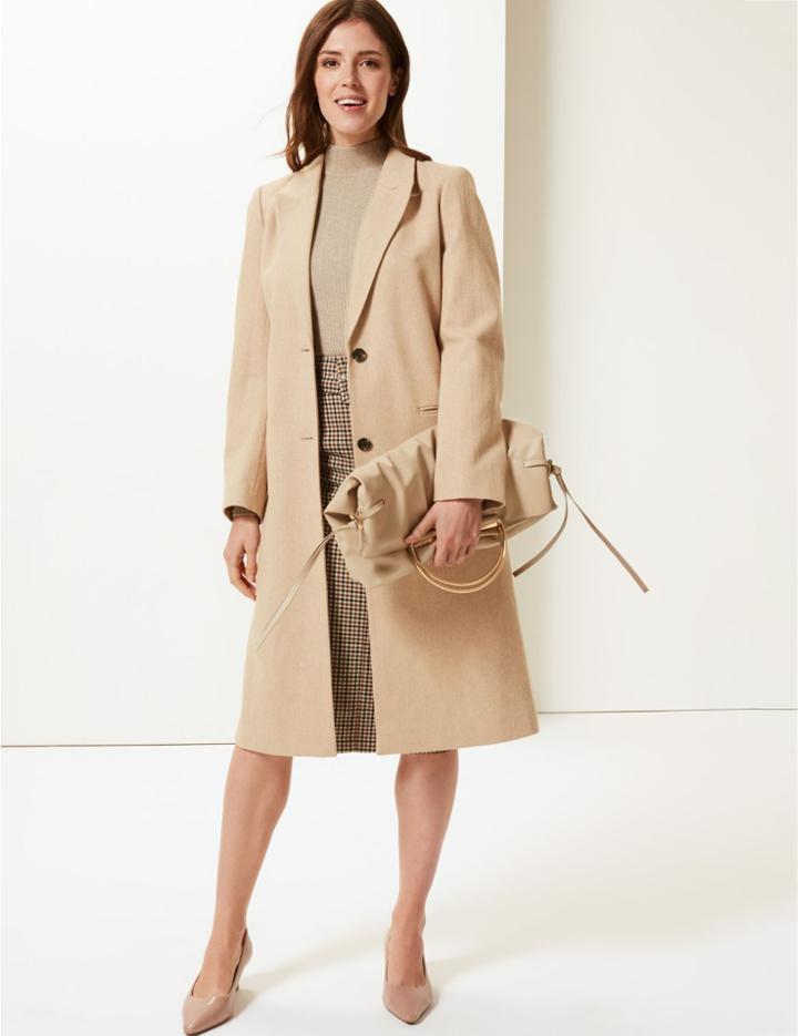 Marks & Spencer Textured Longline Overcoat Camel