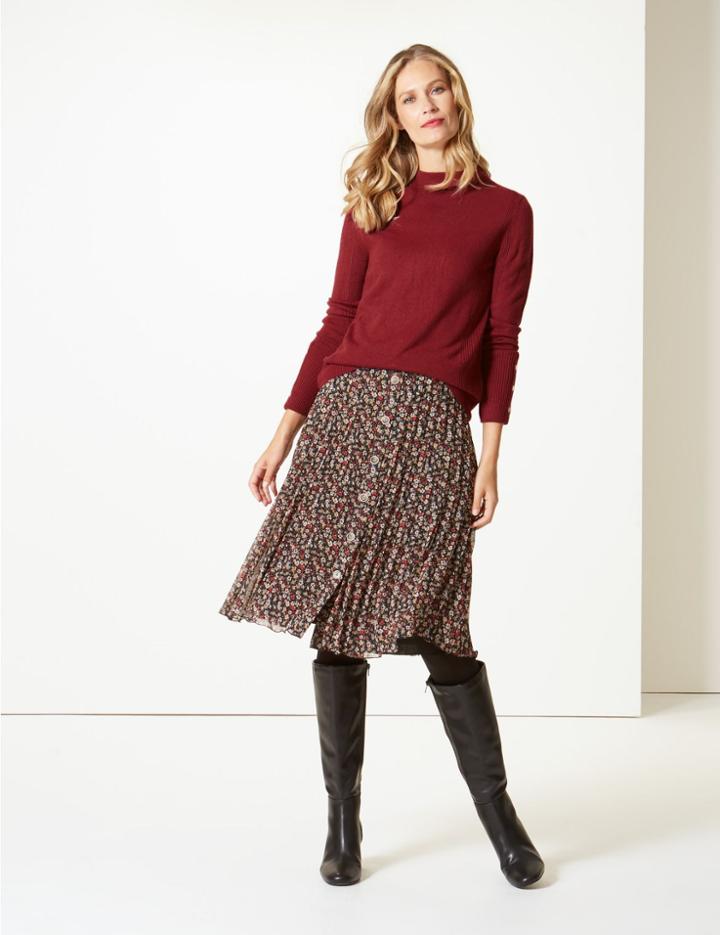 Marks & Spencer Textured Turtle Neck Jumper Claret