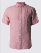 Marks & Spencer Pure Linen Easy Care Slim Fit Shirt Poppy