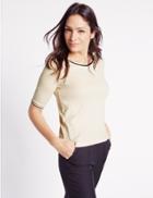 Marks & Spencer Pure Cotton Half Sleeve Jersey Top Ivory Mix