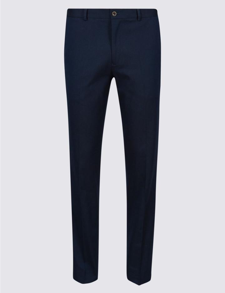 Marks & Spencer Cotton Rich Tailored Fit Flat Front Trousers Navy