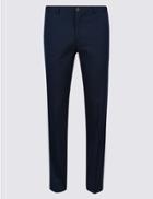 Marks & Spencer Cotton Rich Tailored Fit Flat Front Trousers Navy