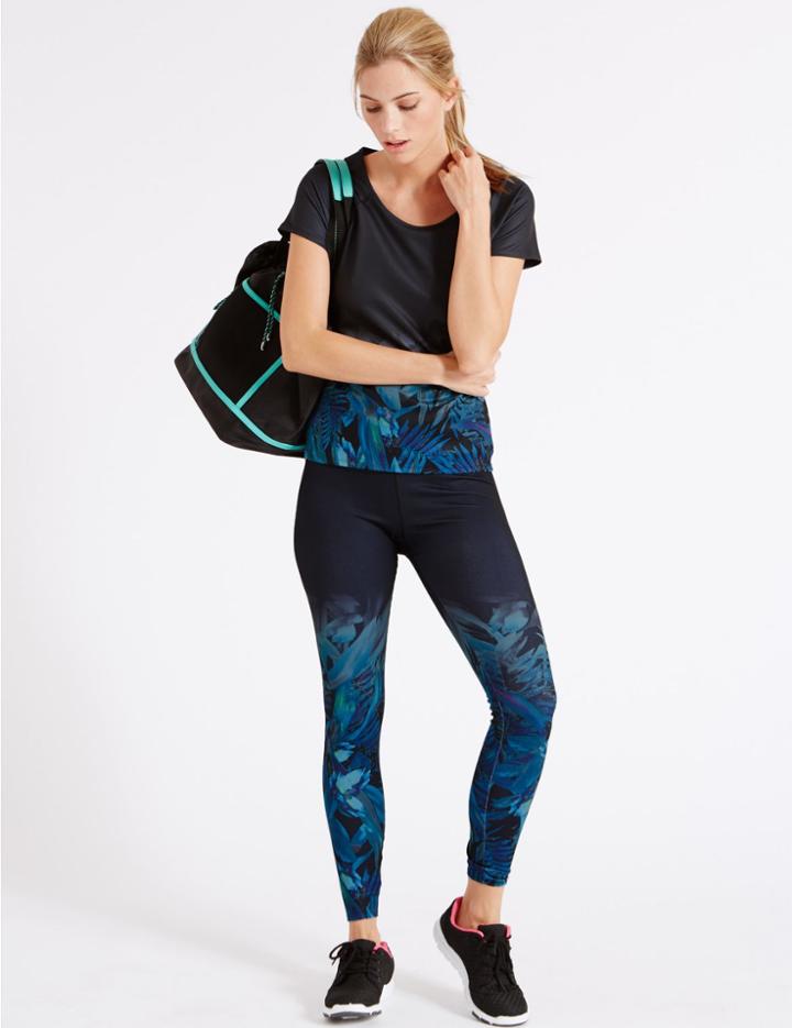 Marks & Spencer Tropical Print High Waist Leggings Teal Mix