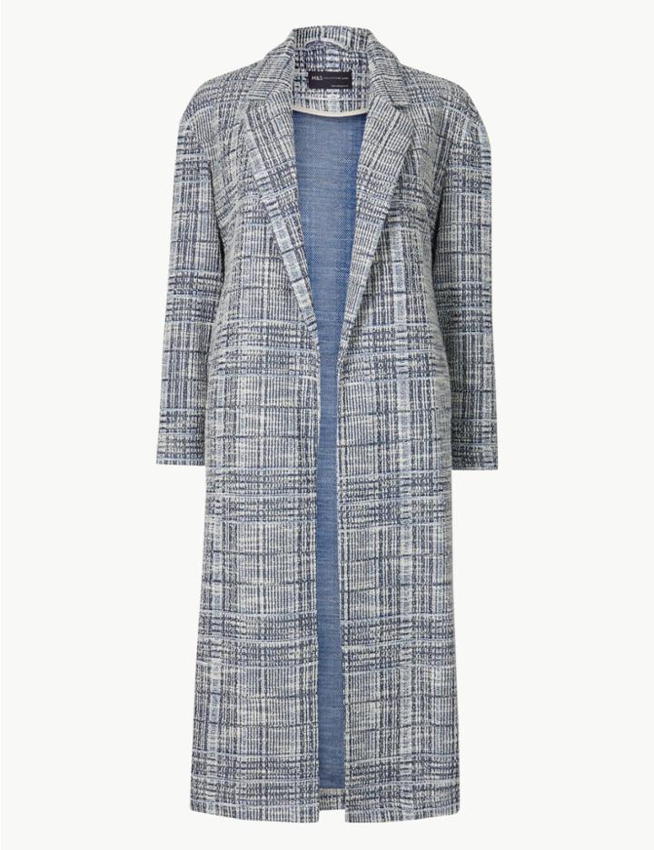 Marks & Spencer Petite Checked Open Front Coat Indigo Mix