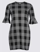 Marks & Spencer Plus Cotton Rich Striped Check Tunic Dress Black Mix