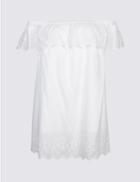 Marks & Spencer Curve Pure Cotton Embroidered Bardot Top Soft White