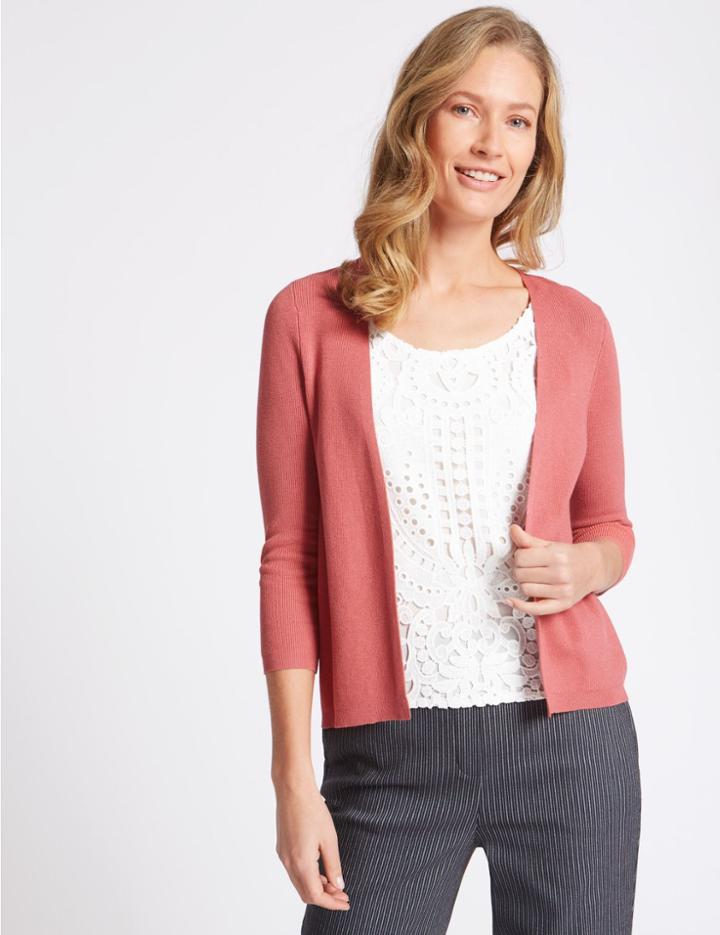 Marks & Spencer Lace Layer Scoop Neck 3/4 Sleeve Jumper Cinnamon Blush