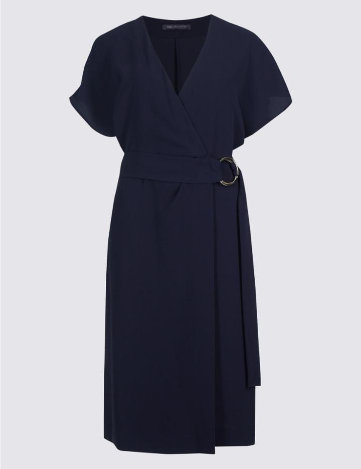 Marks & Spencer Tie Side Half Sleeve Wrap Dress Navy