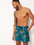 Marks & Spencer Quick Dry Printed Swim Shorts Blue