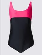 Marks & Spencer Plus Secret Slimming&trade; Top Panel Swimsuit Pink Mix