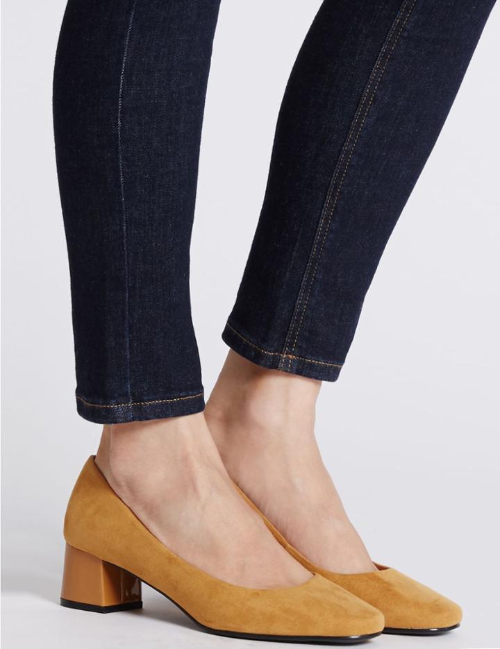 Marks & Spencer Block Heel Court Shoes Ochre